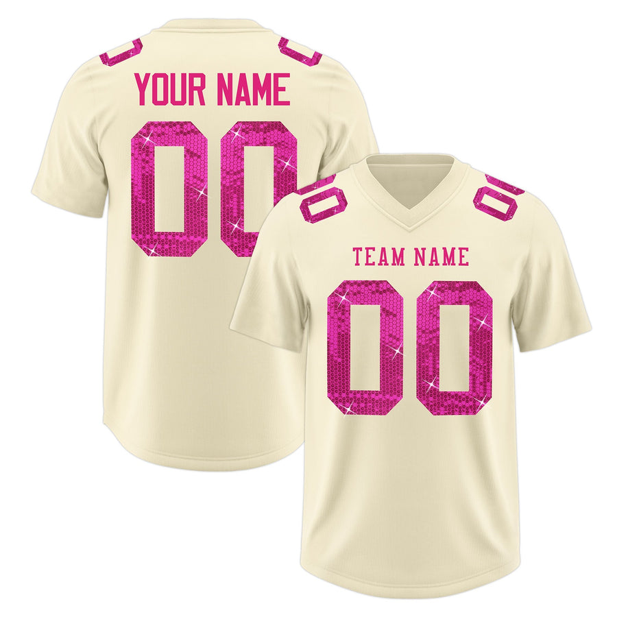 Custom Cream Pink sequin lettering Moisture-Wicking Football Jersey | BuyFootballJersey