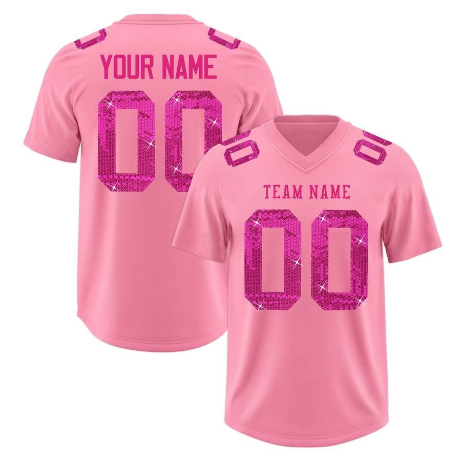 Custom Light Pink Pink sequin lettering Breathable Football Jersey | BuyFootballJersey