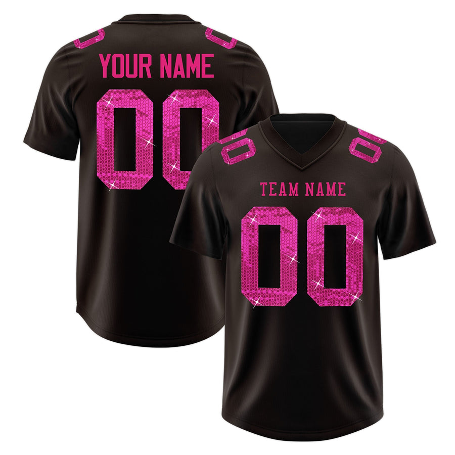 Custom Brown Pink sequin lettering Moisture-Wicking Football Jersey | BuyFootballJersey