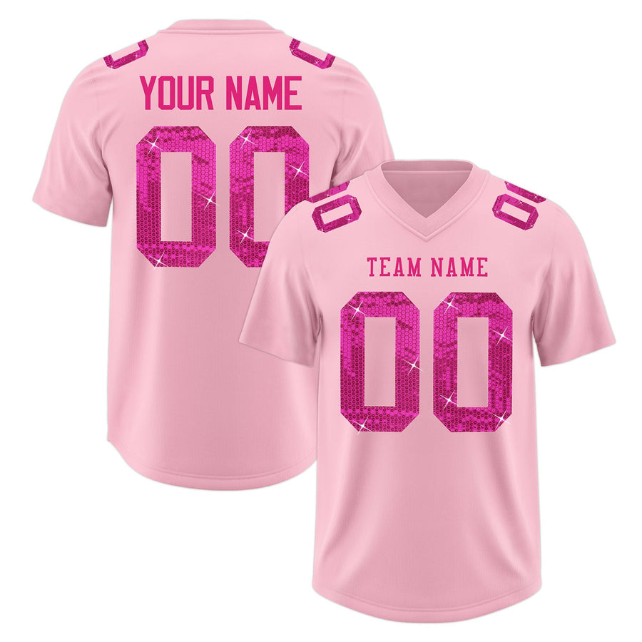 Custom Light Pink Pink sequin lettering Breathable Football Jersey | BuyFootballJersey