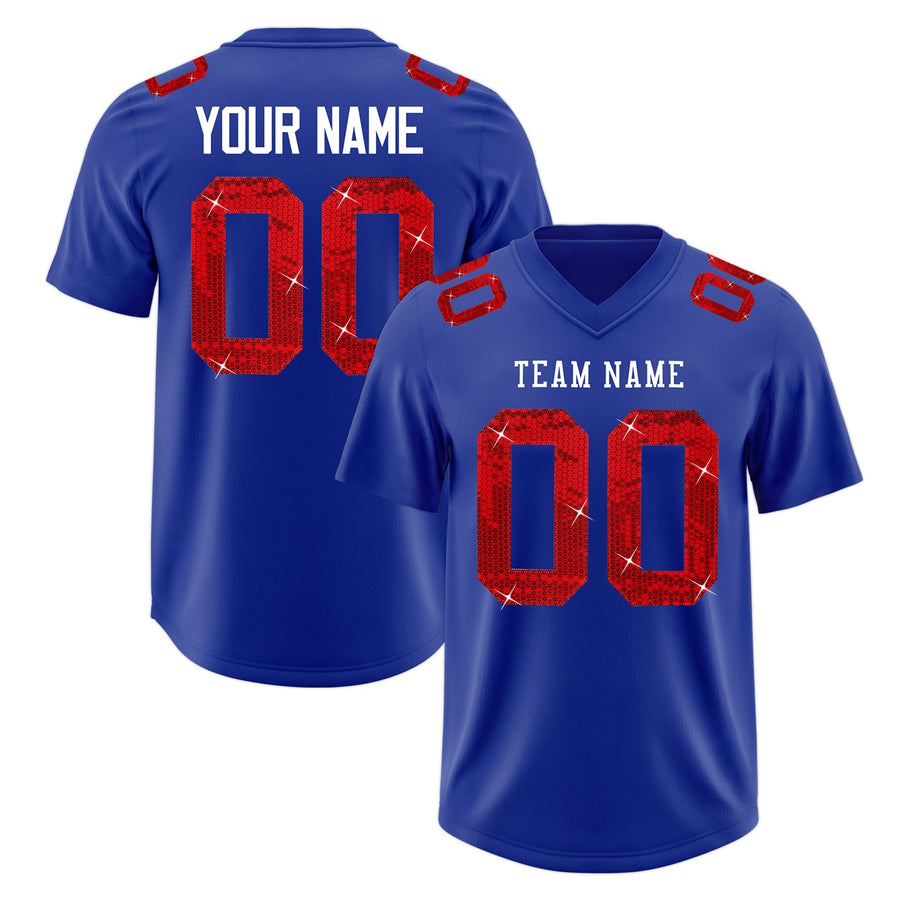 Custom Royal Blue White sequin lettering Breathable Football Jersey | BuyFootballJersey
