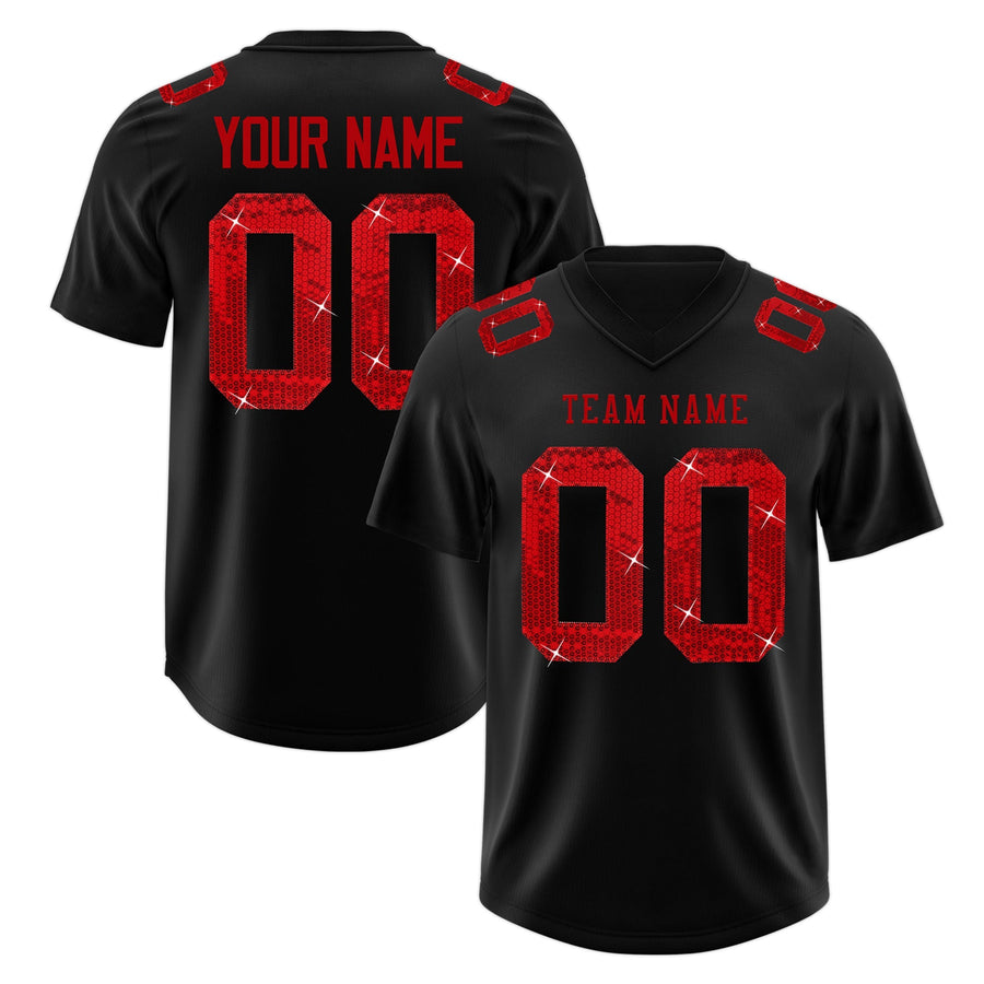 Custom Black Red sequin lettering Breathable Football Jersey | BuyFootballJersey