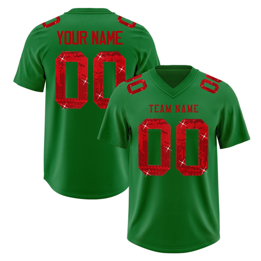 Custom Kelly Green Red sequin lettering Moisture-Wicking Football Jersey | BuyFootballJersey