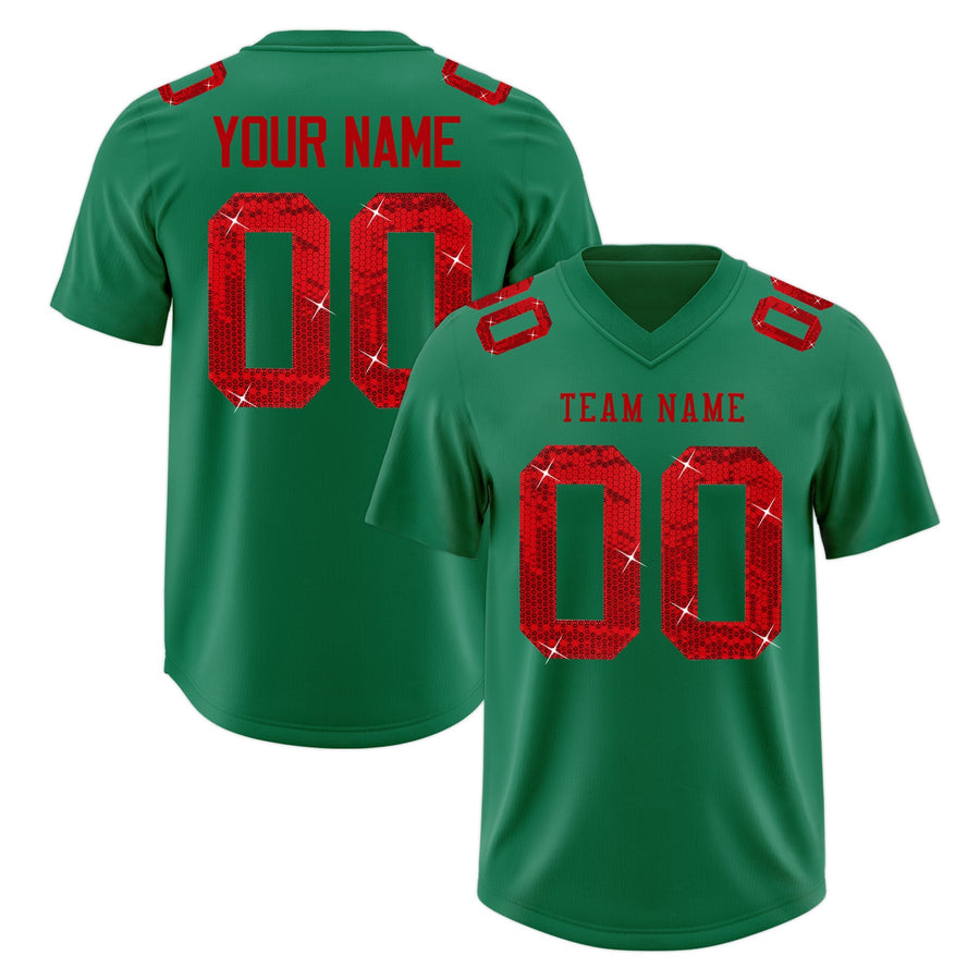 Custom Kelly Green Red sequin lettering Breathable Football Jersey | BuyFootballJersey