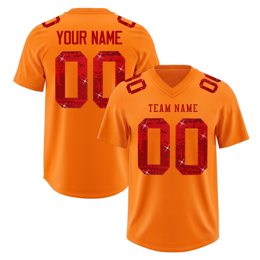 Custom Orange Red sequin lettering Breathable Football Jersey | BuyFootballJersey