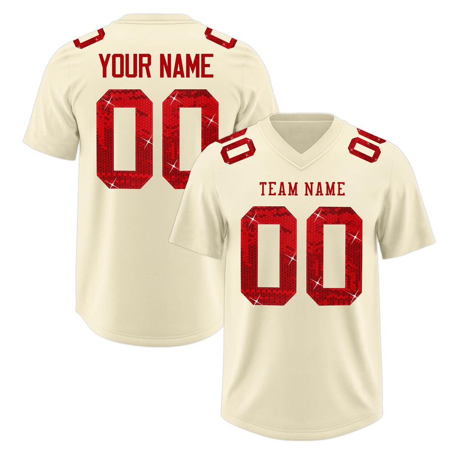Custom Cream Red sequin lettering Breathable Football Jersey | BuyFootballJersey