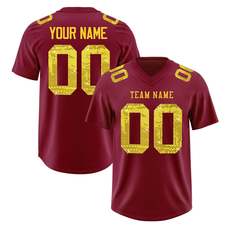 Custom Crimson Gold sequin lettering Breathable Football Jersey | BuyFootballJersey