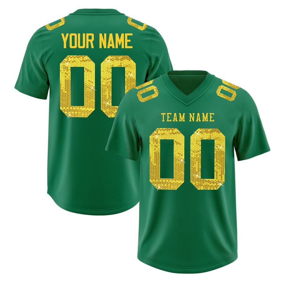 Custom Kelly Green Gold sequin lettering Moisture-Wicking Football Jersey | BuyFootballJersey