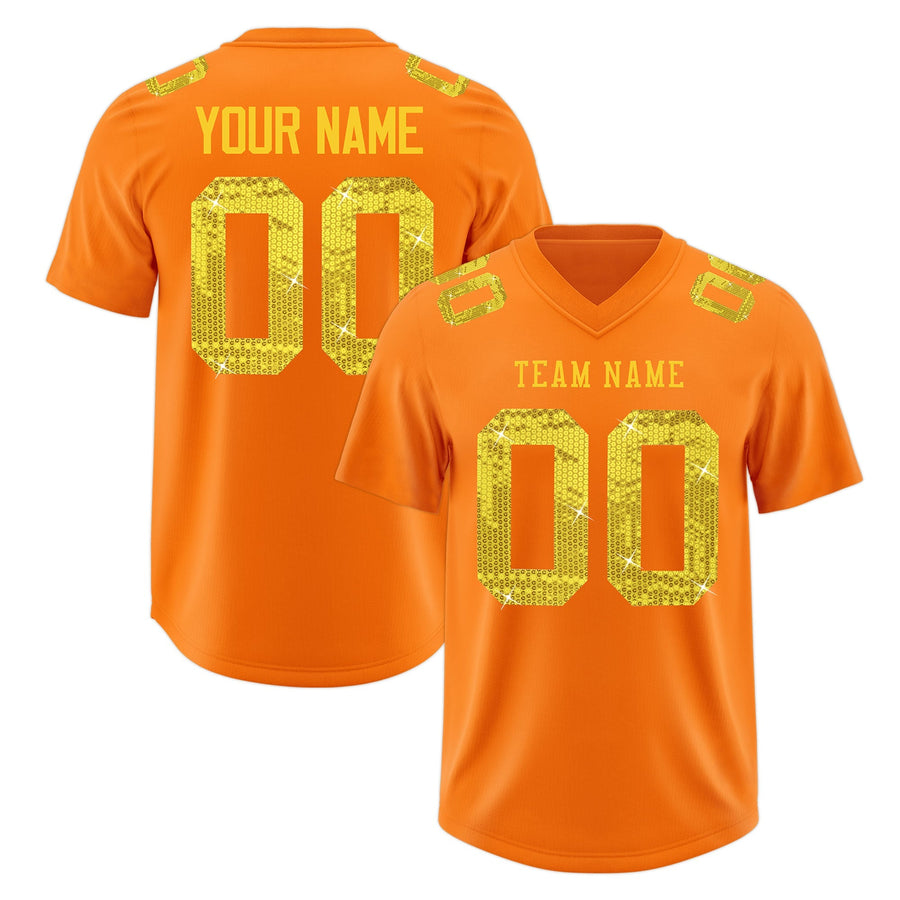 Custom Orange Gold sequin lettering Breathable Football Jersey | BuyFootballJersey