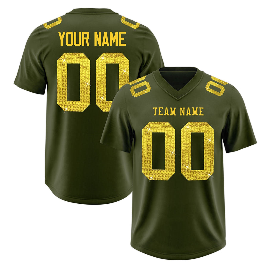 Custom Olive Gold sequin lettering Breathable Football Jersey | BuyFootballJersey