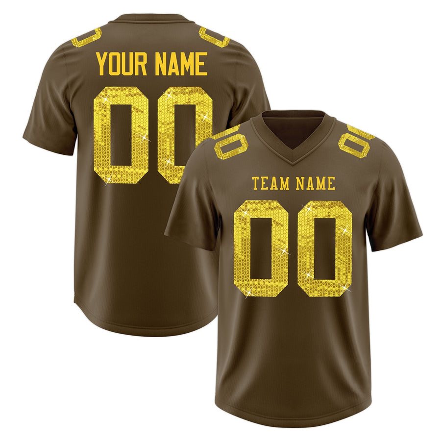 Custom Light Brown Gold sequin lettering Moisture-Wicking Football Jersey | BuyFootballJersey