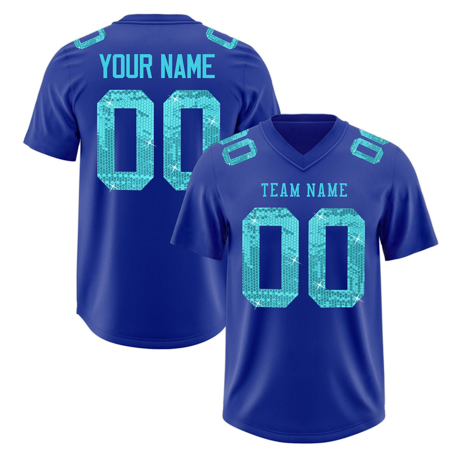 Custom Royal Blue Sky Blue sequin lettering Breathable Football Jersey | BuyFootballJersey