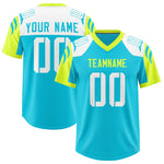 Custom Sky Blue Fluorescent Green Raglan Sleeves Personalized Pattern Football Jersey | BuyFootballJersey