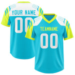 Custom Sky Blue Fluorescent Green Raglan Sleeves Personalized Pattern Football Jersey | BuyFootballJersey