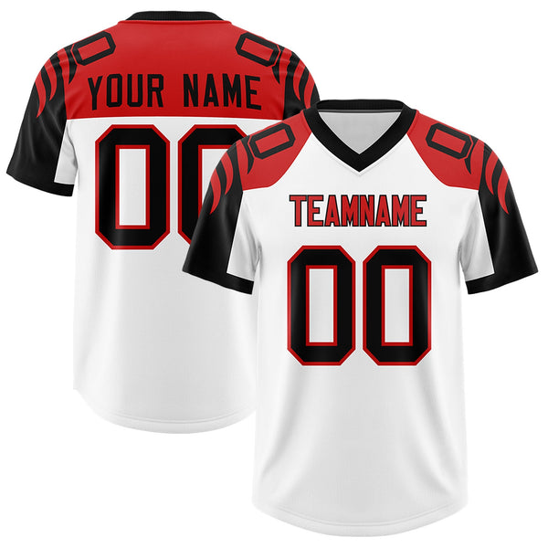 Custom White Black Raglan Sleeves Personalized Pattern Football Jersey | BuyFootballJersey