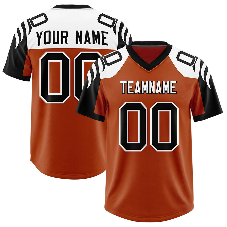 Custom Texas Orange Black Raglan Sleeves Personalized Pattern Football Jersey | BuyFootballJersey
