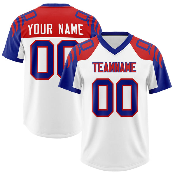 Custom White Royal Raglan Sleeves Personalized Pattern Football Jersey | BuyFootballJersey