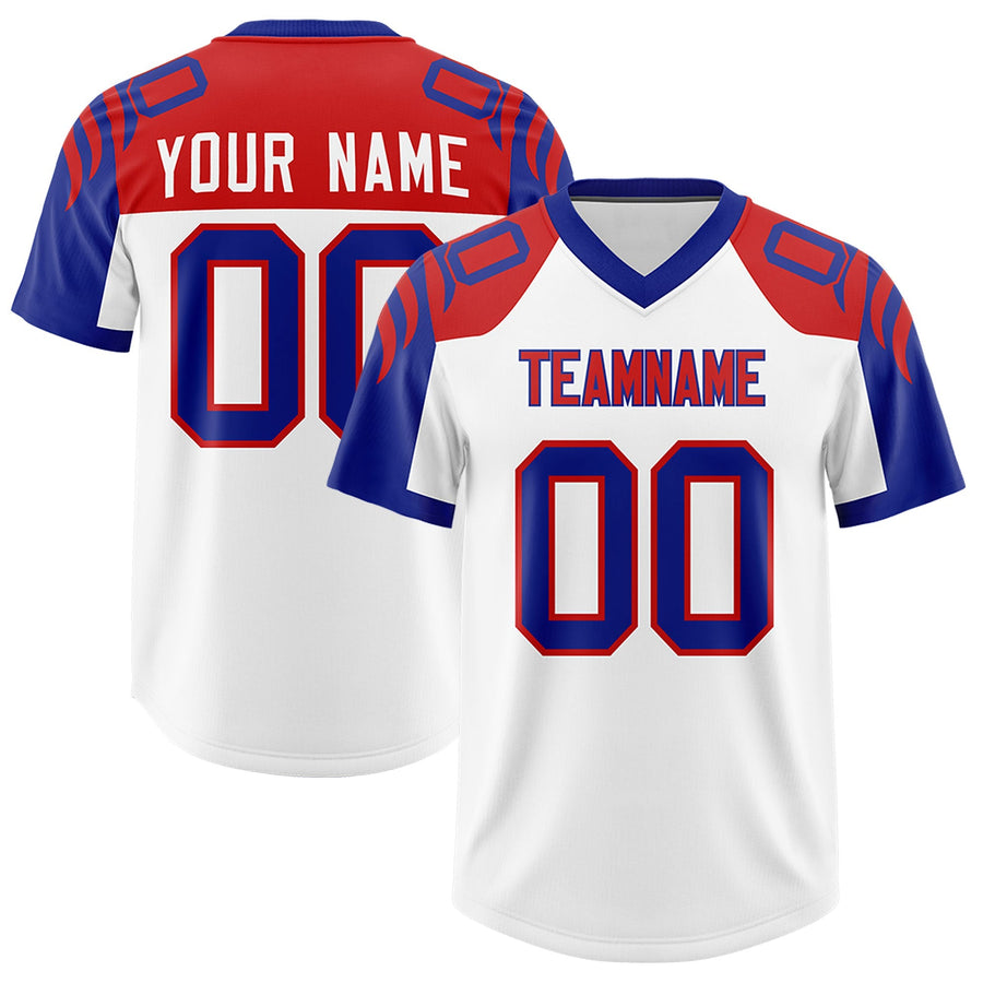 Custom White Royal Raglan Sleeves Personalized Pattern Football Jersey | BuyFootballJersey