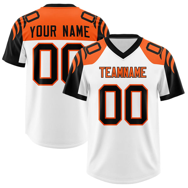 Custom White Black Raglan Sleeves Personalized Pattern Football Jersey | BuyFootballJersey