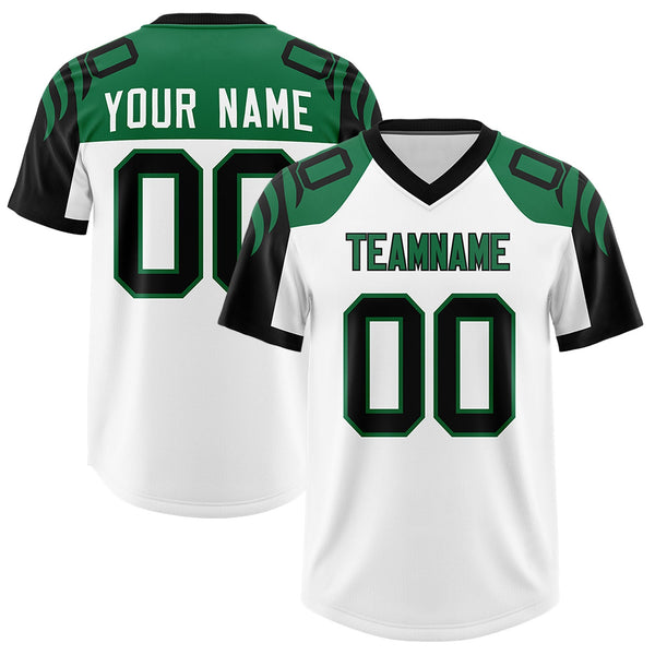 Custom White Black Raglan Sleeves Personalized Pattern Football Jersey | BuyFootballJersey
