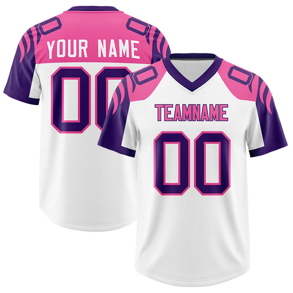 Custom White Purple Raglan Sleeves Personalized Pattern Football Jersey | BuyFootballJersey