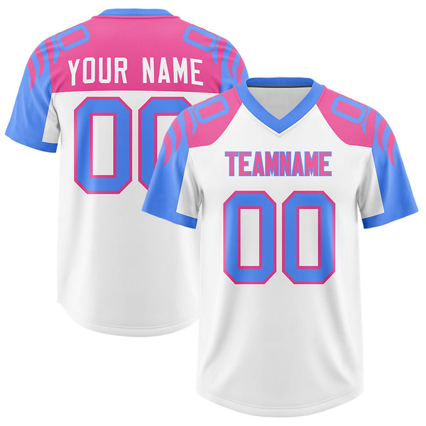 Custom White Powder Blue Raglan Sleeves Personalized Pattern Football Jersey | BuyFootballJersey