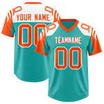 Custom Aqua Orange Raglan Sleeves Personalized Pattern Football Jersey | BuyFootballJersey