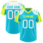 Custom Sky Blue Fluorescent Green Raglan Sleeves Personalized Pattern Football Jersey | BuyFootballJersey