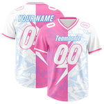 Custom White Pink Split Personalized Lightning Pattern Football Jersey | BuyFootballJersey