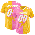 Custom Yellow Pink Split Personalized Lightning Pattern Football Jersey | BuyFootballJersey