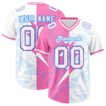 Custom White Pink Split Personalized Lightning Pattern Football Jersey | BuyFootballJersey