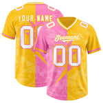 Custom Yellow Pink Split Personalized Lightning Pattern Football Jersey | BuyFootballJersey