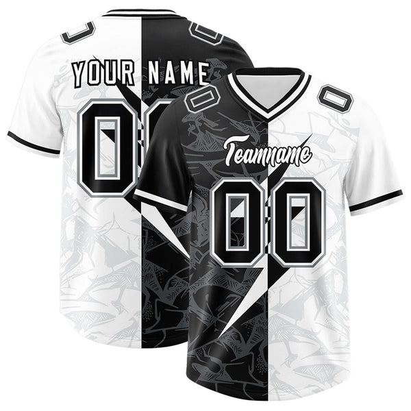 Custom White Black Split Personalized Lightning Pattern Football Jersey | BuyFootballJersey