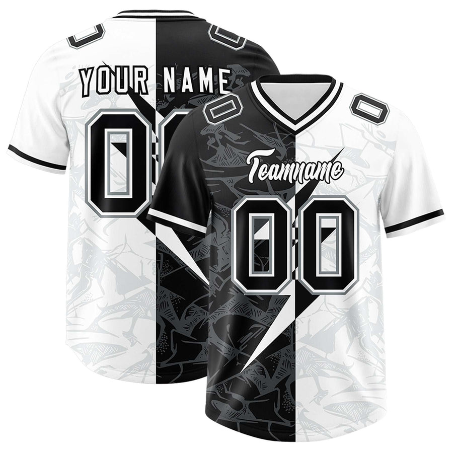 Custom White Black Split Personalized Lightning Pattern Football Jersey | BuyFootballJersey
