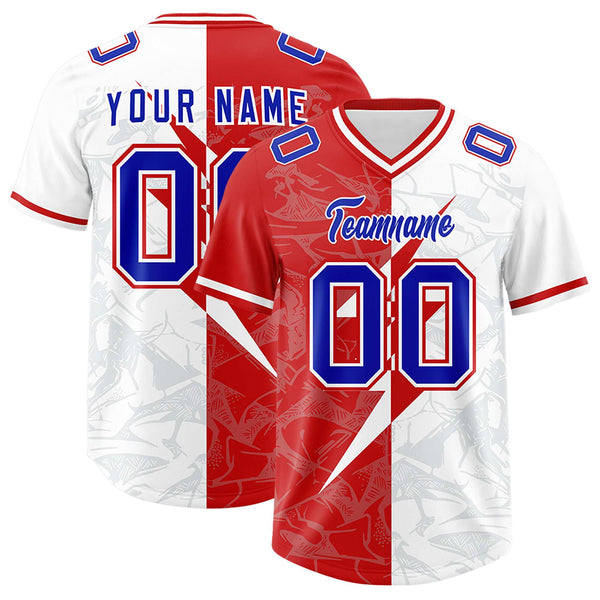 Custom White Red Split Personalized Lightning Pattern Football Jersey | BuyFootballJersey