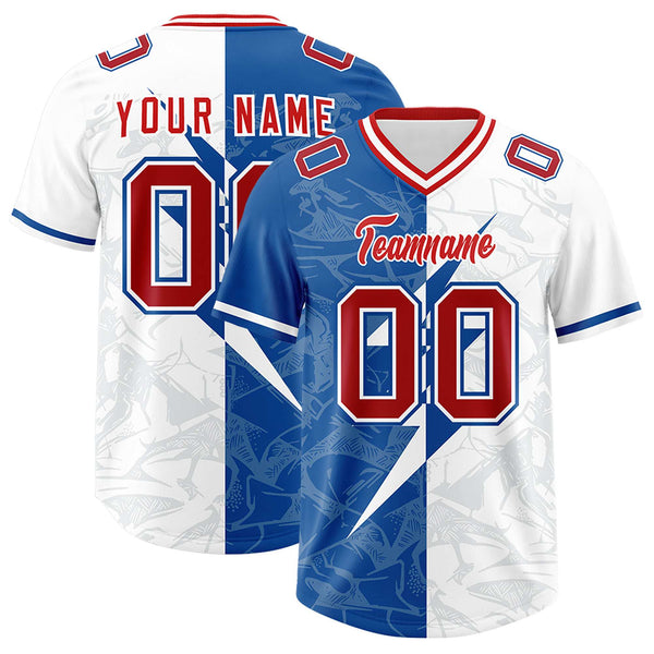 Custom White Royal Split Personalized Lightning Pattern Football Jersey | BuyFootballJersey