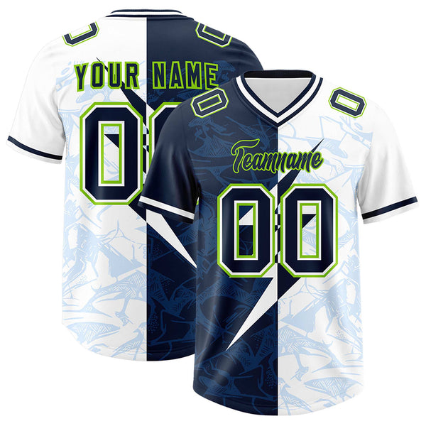 Custom White Navy Split Personalized Lightning Pattern Football Jersey | BuyFootballJersey