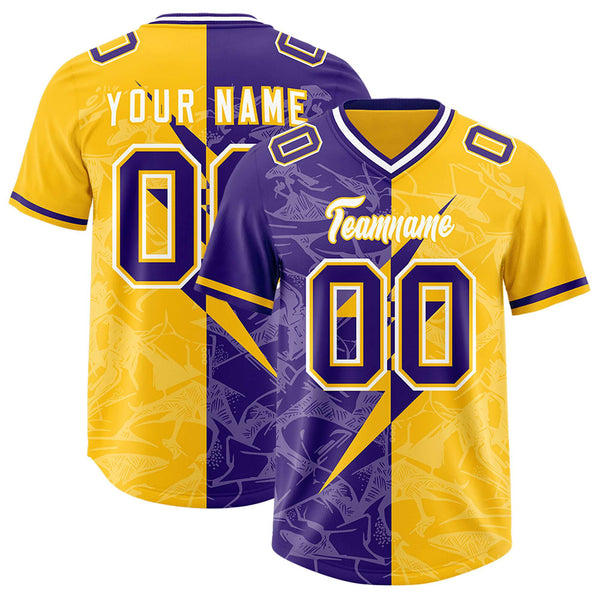 Custom Yellow Purple Split Personalized Lightning Pattern Football Jersey | BuyFootballJersey