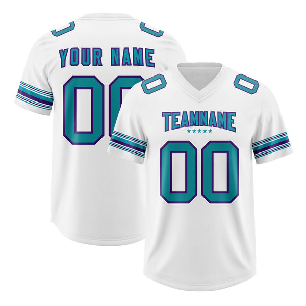 Custom White Aqua Retro Personalized Sleeve Line Football Jersey | BuyFootballJersey