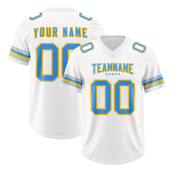 Custom White Powder Blue Retro Personalized Sleeve Line Football Jersey | BuyFootballJersey
