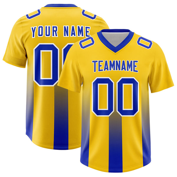 Custom Yellow Royal Vertical Width Stripe Gradient Fashion Personalized Team Football Jersey | BuyFootballJersey