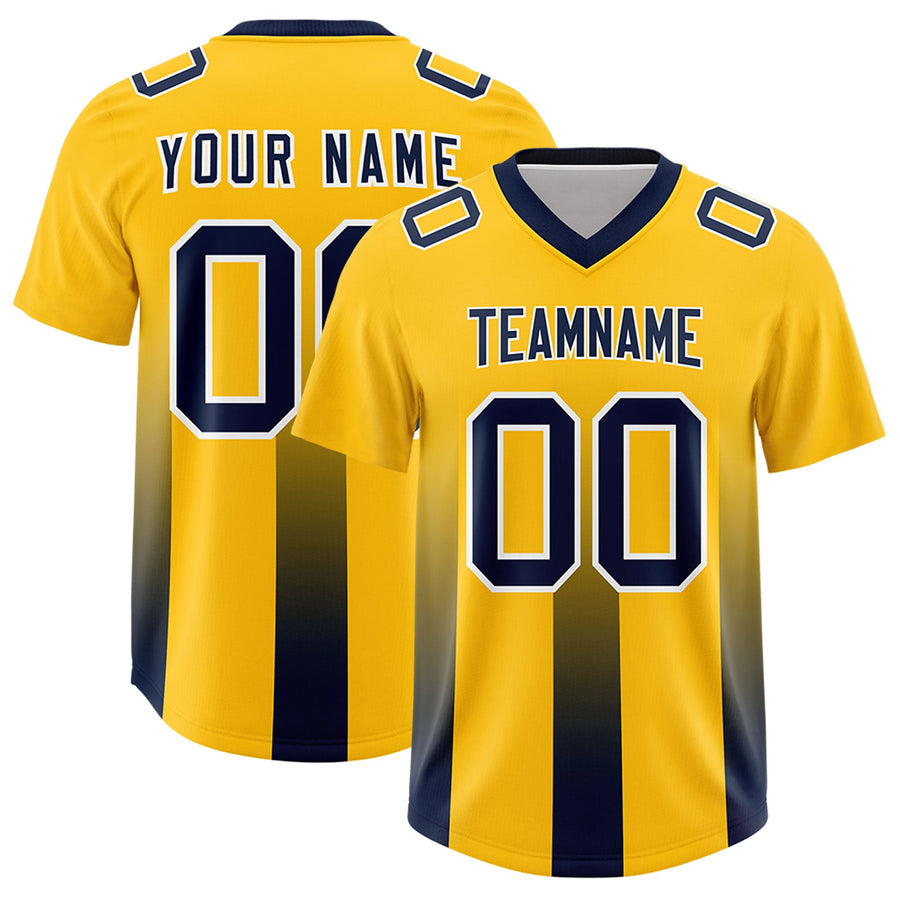 Custom Yellow Navy Vertical Width Stripe Gradient Fashion Personalized Team Football Jersey | BuyFootballJersey