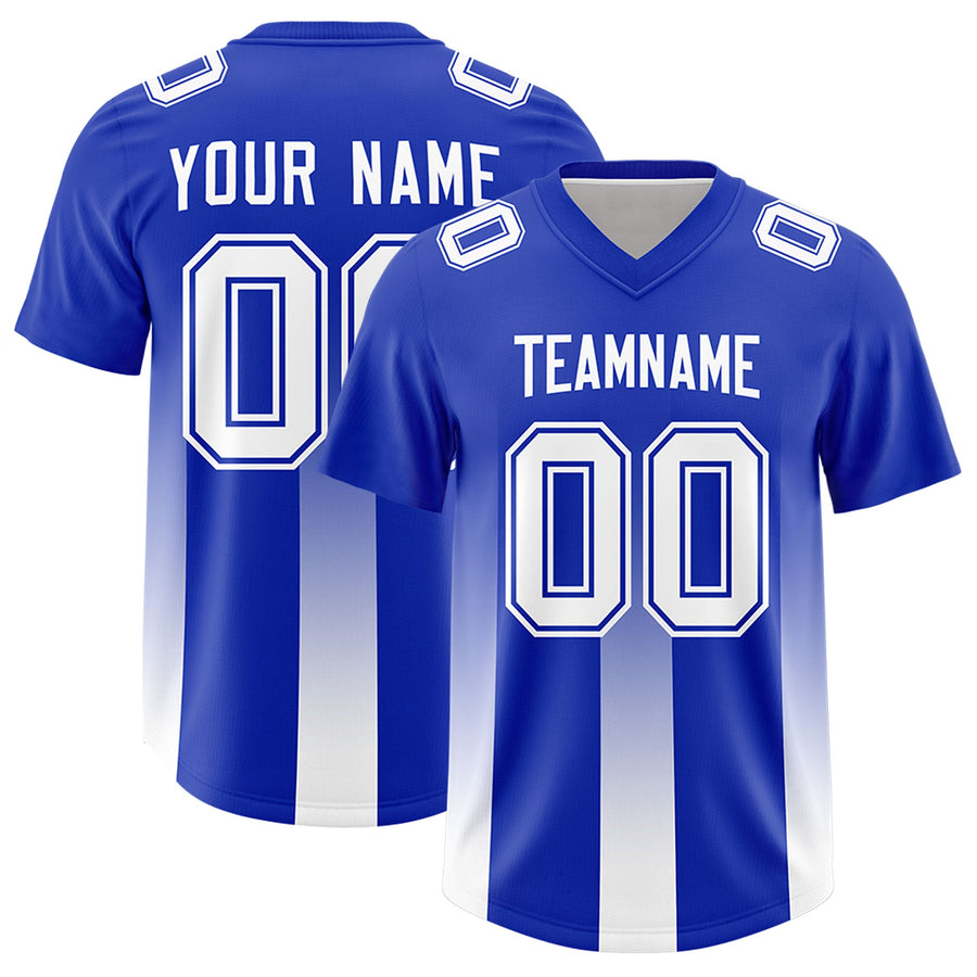 Custom Royal White Vertical Width Stripe Gradient Fashion Personalized Team Football Jersey | BuyFootballJersey