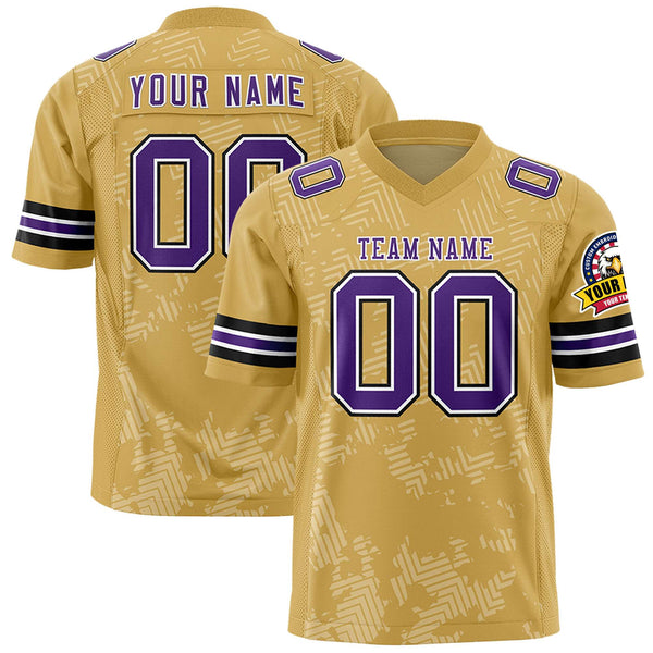 Custom Old Gold Purple-White Personalized Graffiti Line Design Football Jersey | BuyFootballJersey