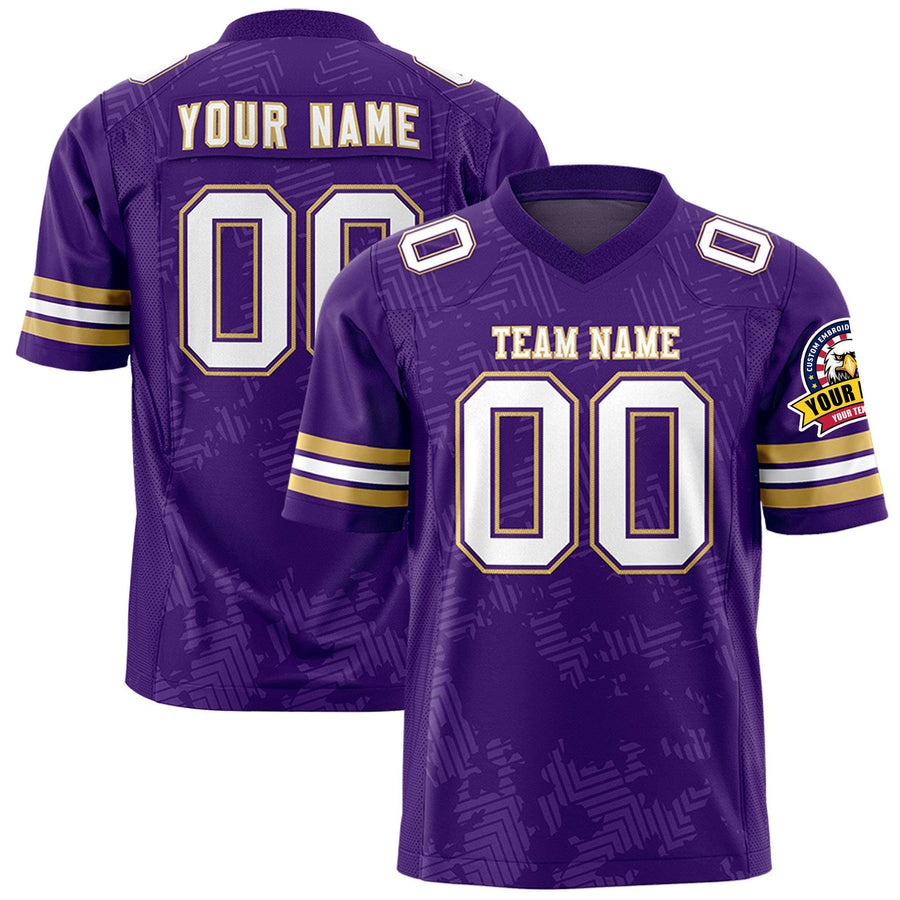 Custom Purple White-Old Gold Personalized Graffiti Line Design Football Jersey | BuyFootballJersey