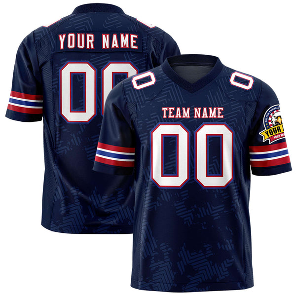Custom Navy White-Red Personalized Graffiti Line Design Football Jersey | BuyFootballJersey