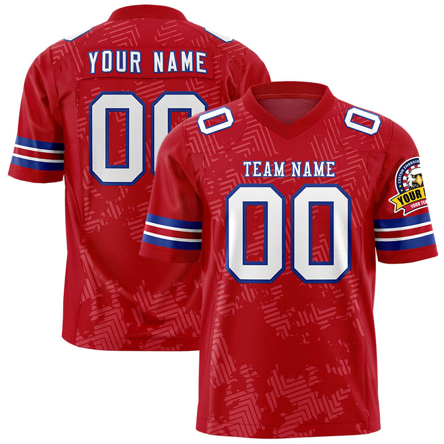 Custom Red White-Royal Personalized Graffiti Line Design Football Jersey | BuyFootballJersey