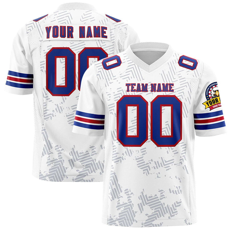 Custom White Royal-Red Personalized Graffiti Line Design Football Jersey | BuyFootballJersey