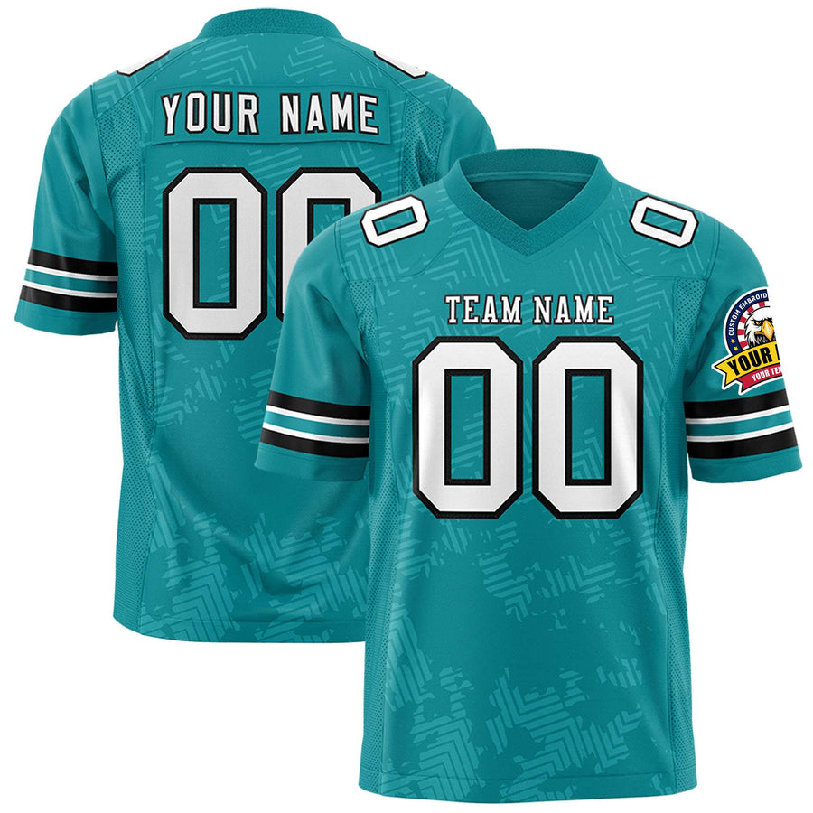 Custom Aqua White-Black Personalized Graffiti Line Design Football Jersey | BuyFootballJersey
