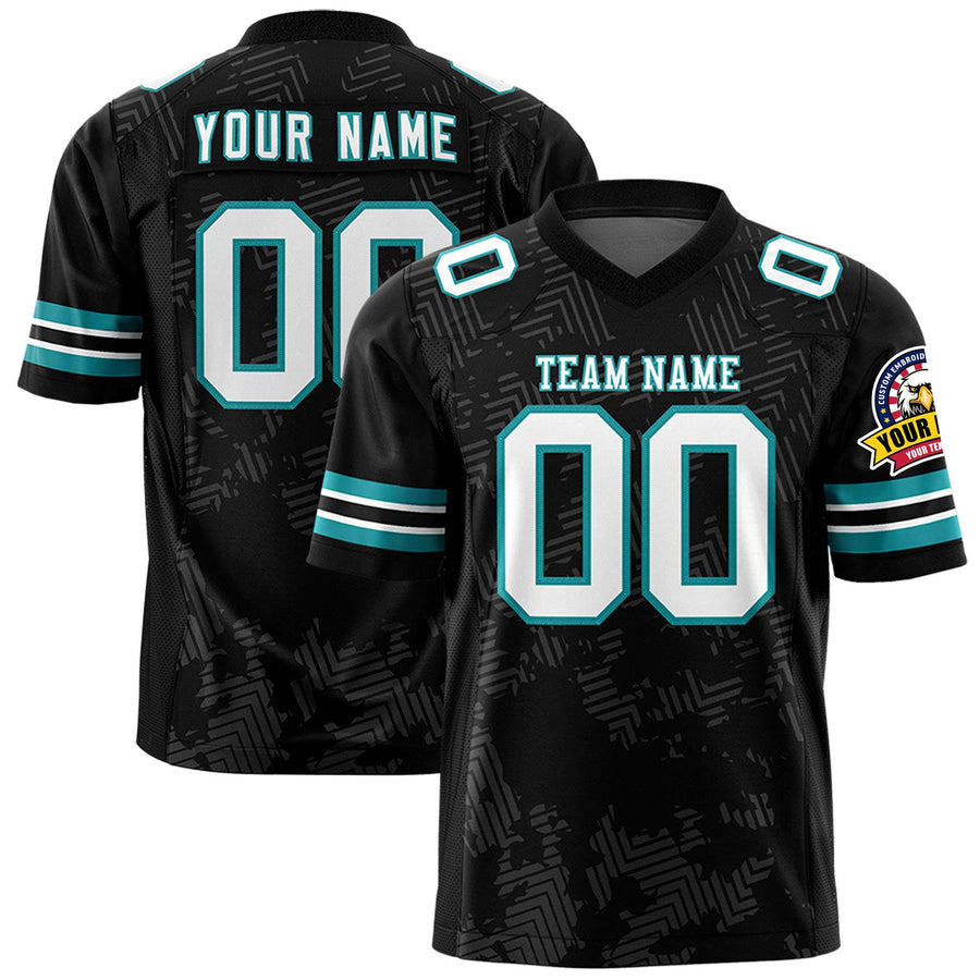 Custom Black White-Aqua Personalized Graffiti Line Design Football Jersey | BuyFootballJersey